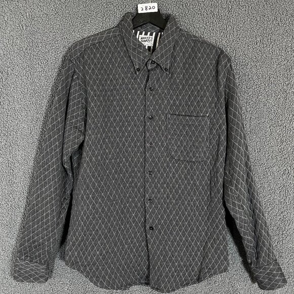 Naked & Famous Quilted Cotton Button Down Long Sleeve Shirt - Men's Size L Gray - Picture 1 of 9